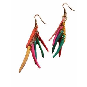 Vintage Vtg 1980’s 80’s Multicolor Wood Chandelier Drop Wire Hook Earrings Boho